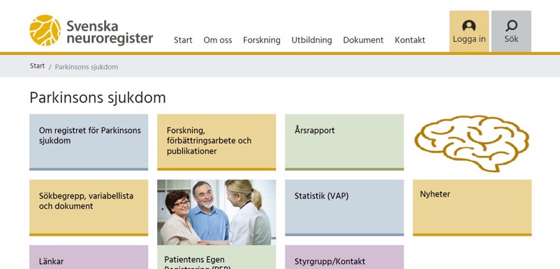 Bild på entrésida för Parkinsons sjukdom på webbplatsen för Svenska neuroregister